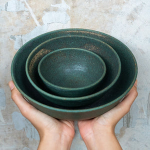 Handmade Earthy Green Stoneware Bowl - Sticky Earth Ceramics Singapore