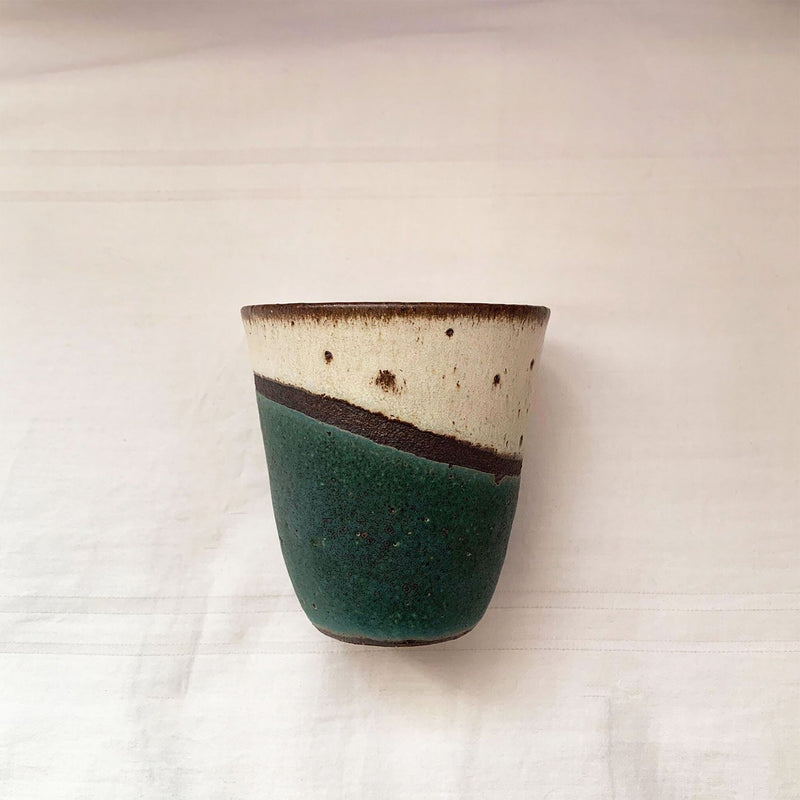 Green-White Handmade Ceramic Cup - Sticky Earth Ceramics Singapore