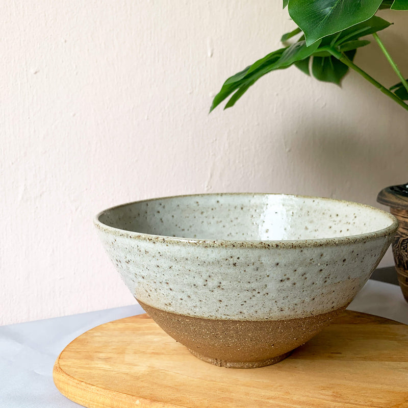 Handmade large speckled creamy white bowl for salad 